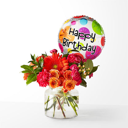 Fiesta Bouquet with Birthday Balloon –  For The Love Of Flowers, Johns Island SC