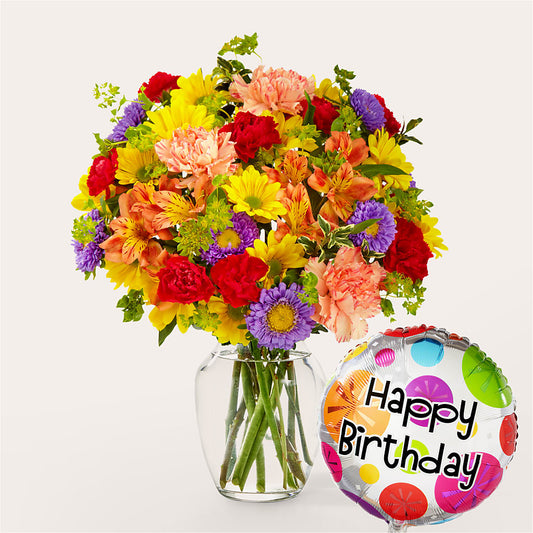 Kaleidoscope Bouquet with Birthday Balloon –  For The Love Of Flowers, Johns Island SC