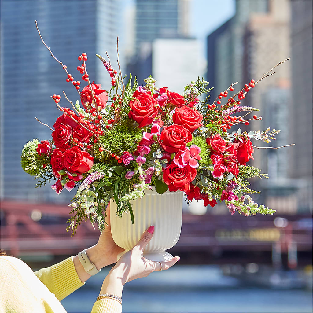 Big Red Bow Bouquet –  For The Love Of Flowers, Johns Island SC