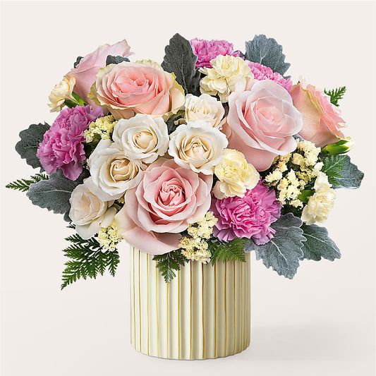 Blissful Moments Bouquet with Ivory Vase –  For The Love Of Flowers, Johns Island SC