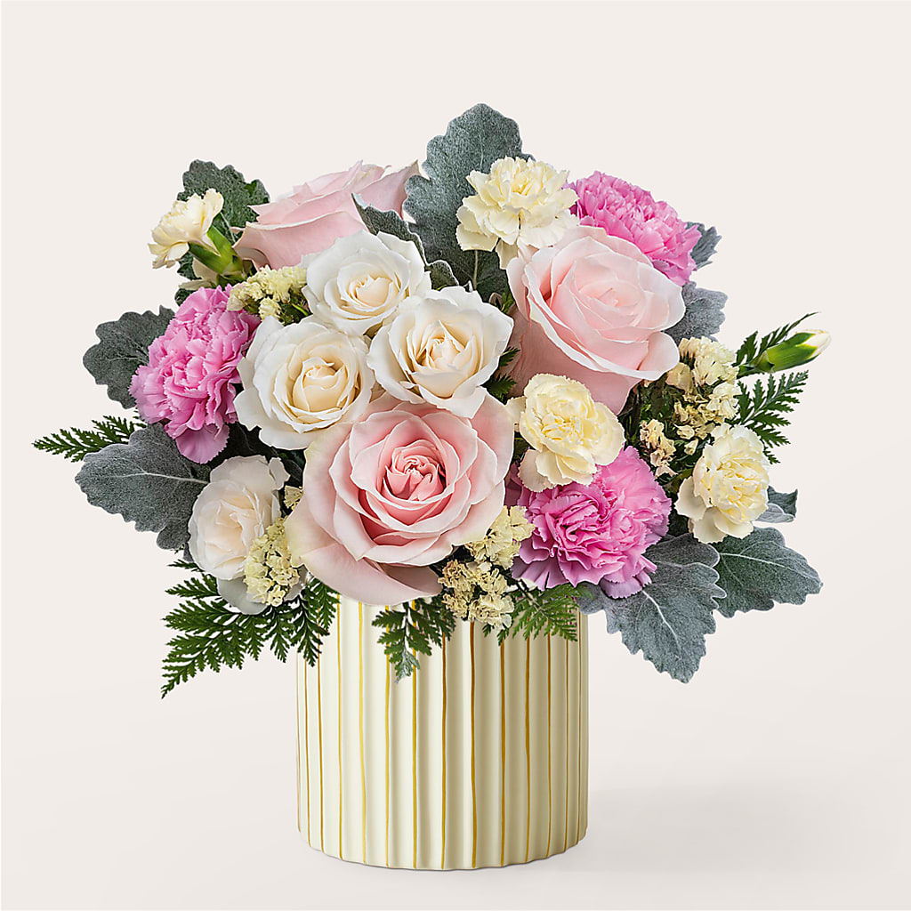 Blissful Moments Bouquet with Ivory Vase –  For The Love Of Flowers, Johns Island SC