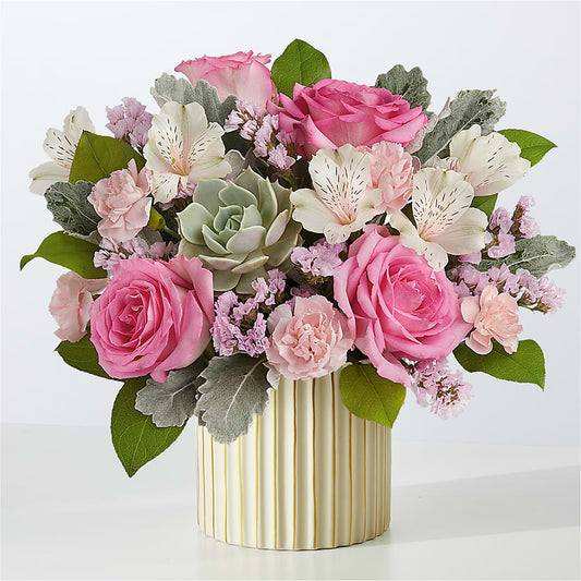 Dusty Rose Bouquet with Ivory Vase –  For The Love Of Flowers, Johns Island SC