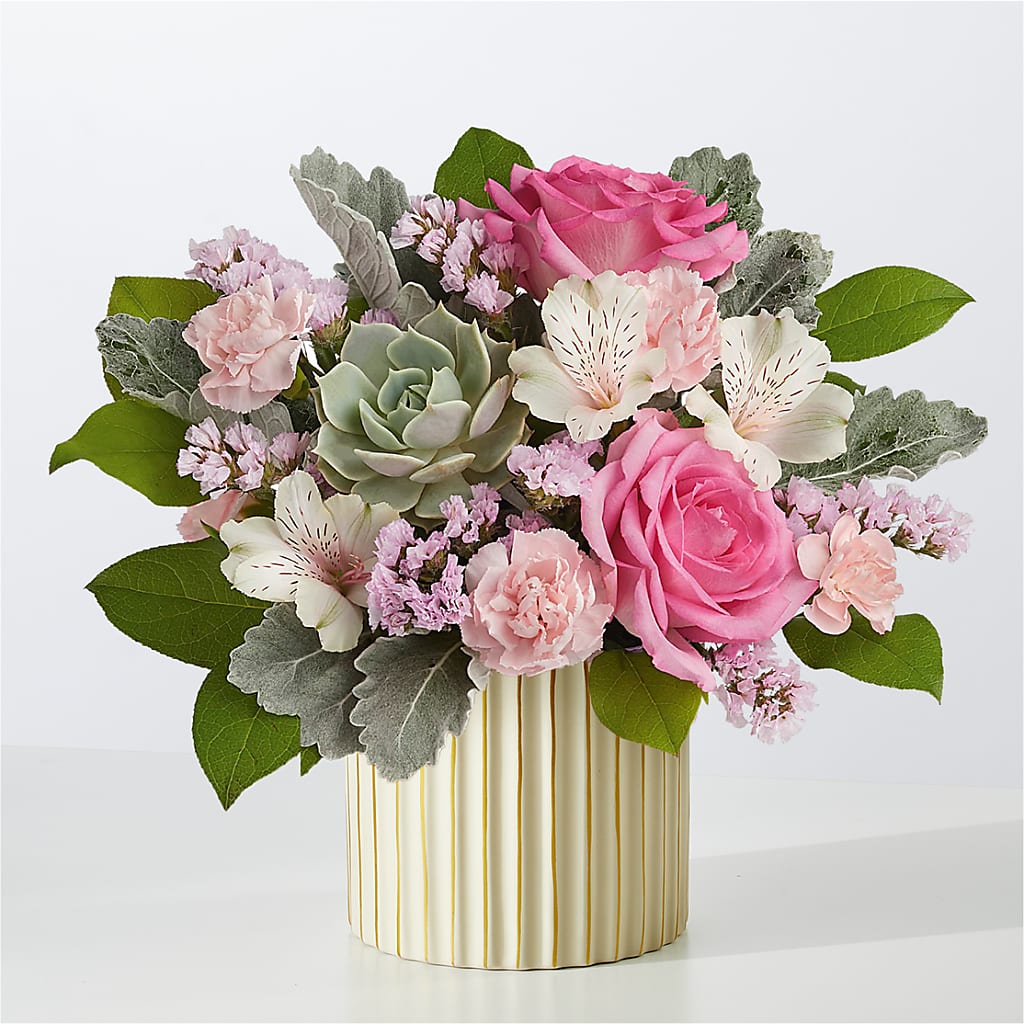 Dusty Rose Bouquet with Ivory Vase –  For The Love Of Flowers, Johns Island SC
