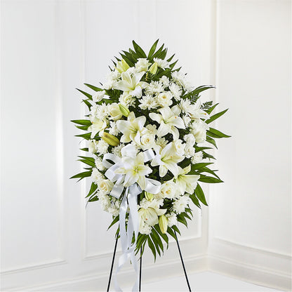 Exquisite Tribute Standing Spray-White Ribbon –  For The Love Of Flowers, Johns Island SC