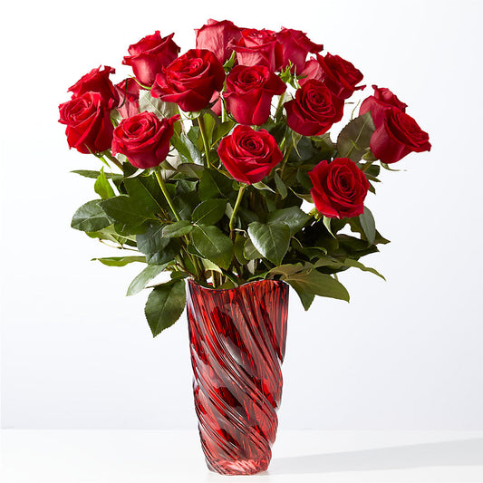 Classic Love Red Rose Bouquet with Luxe Swirl Vase –  For The Love Of Flowers, Johns Island SC