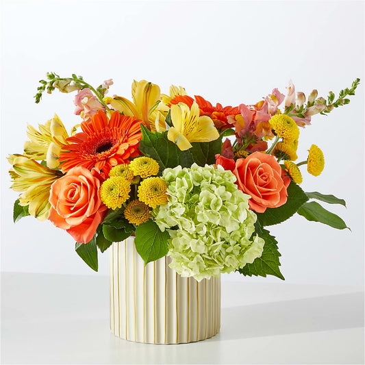 Autumn Sunshine Bouquet with Ivory Vase –  For The Love Of Flowers, Johns Island SC
