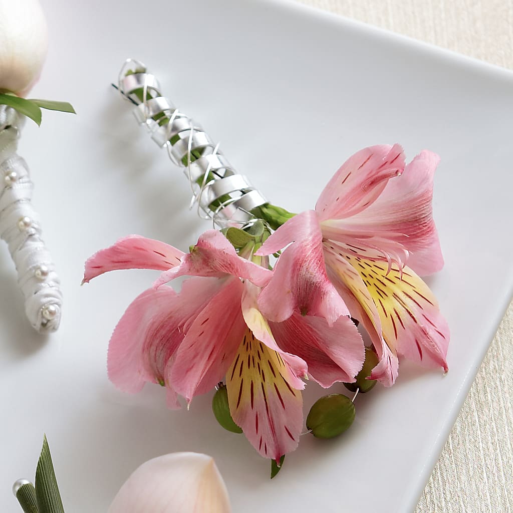 Pink Peruvian Lily Boutonniere –  For The Love Of Flowers, Johns Island SC