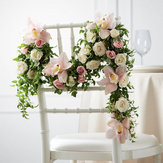 Orchid Rose Chair Décor –  For The Love Of Flowers, Johns Island SC