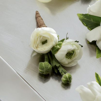 White Ranunculus Boutonniere –  For The Love Of Flowers, Johns Island SC