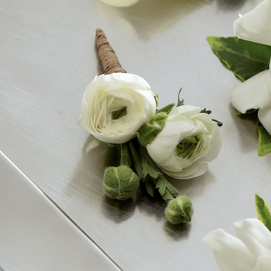 White Ranunculus Boutonniere –  For The Love Of Flowers, Johns Island SC